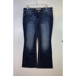 LEI Sophia Hipster Flare Jeans Womens Sz 13 Junior Short Dark Wash Faded 34x29